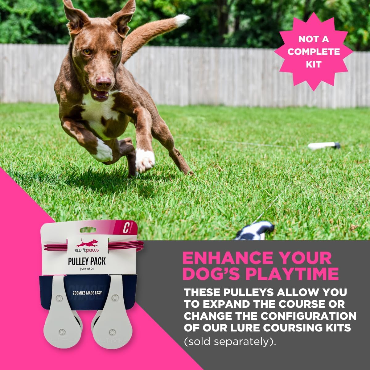 Swift Paws - Field Pulley Set - Expansion Accessory for Home Lure Course Kits Only - Add-On for Interactive Dog Chase Toy - Easy Line Installation - Expansion Pack of 2