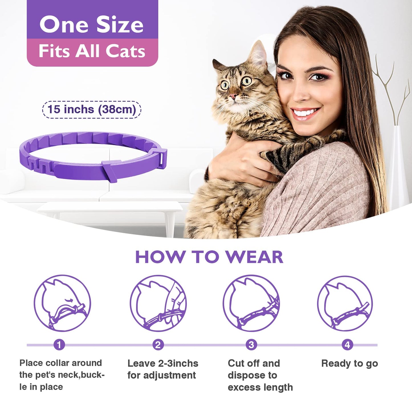 3 Pack Calming Collar Efficient Relieve Reduce Anxiety Stress Pheromones Calm Relaxing Comfortable Breakaway Collars Adjustable for Small, Medium Large Cat, Kittens