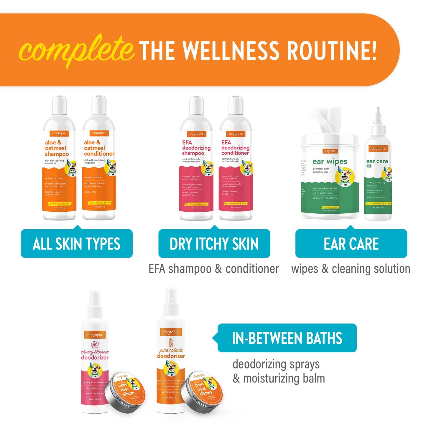 Dogtopia Everyday Aloe & Oatmeal Conditioner – 16oz Piña Colada Scent | Nourishing Pet Combo for Dogs and Pets | Rich with Soothing Emollients | Alcohol-Free, Soapless & Tearless