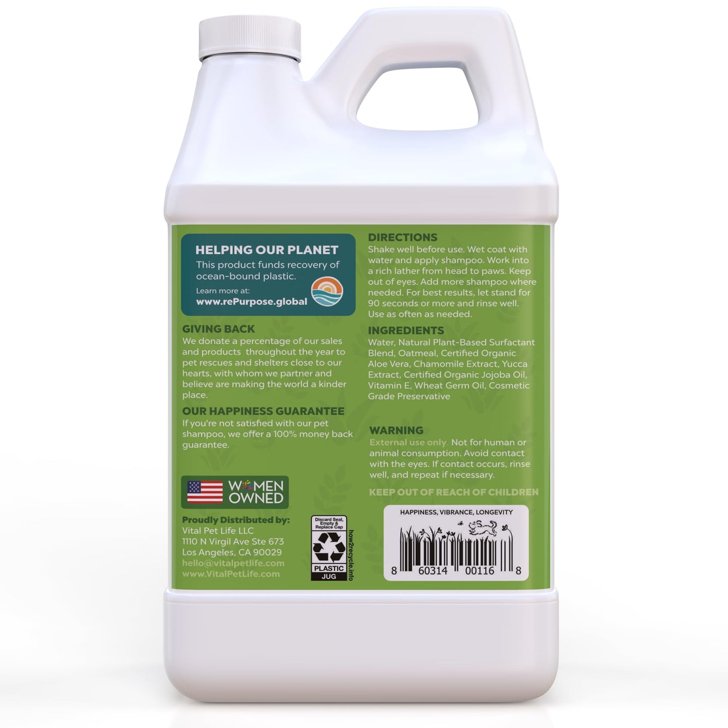 Dog Shampoo with Oatmeal, Aloe Vera, Chamomile, Jojoba Oil, Vitamin E - Natural Ingredients, Helps Allergies Dry Coats & Itchy Sensitive Skin, No Parabens or Artificial Dyes, 64 oz