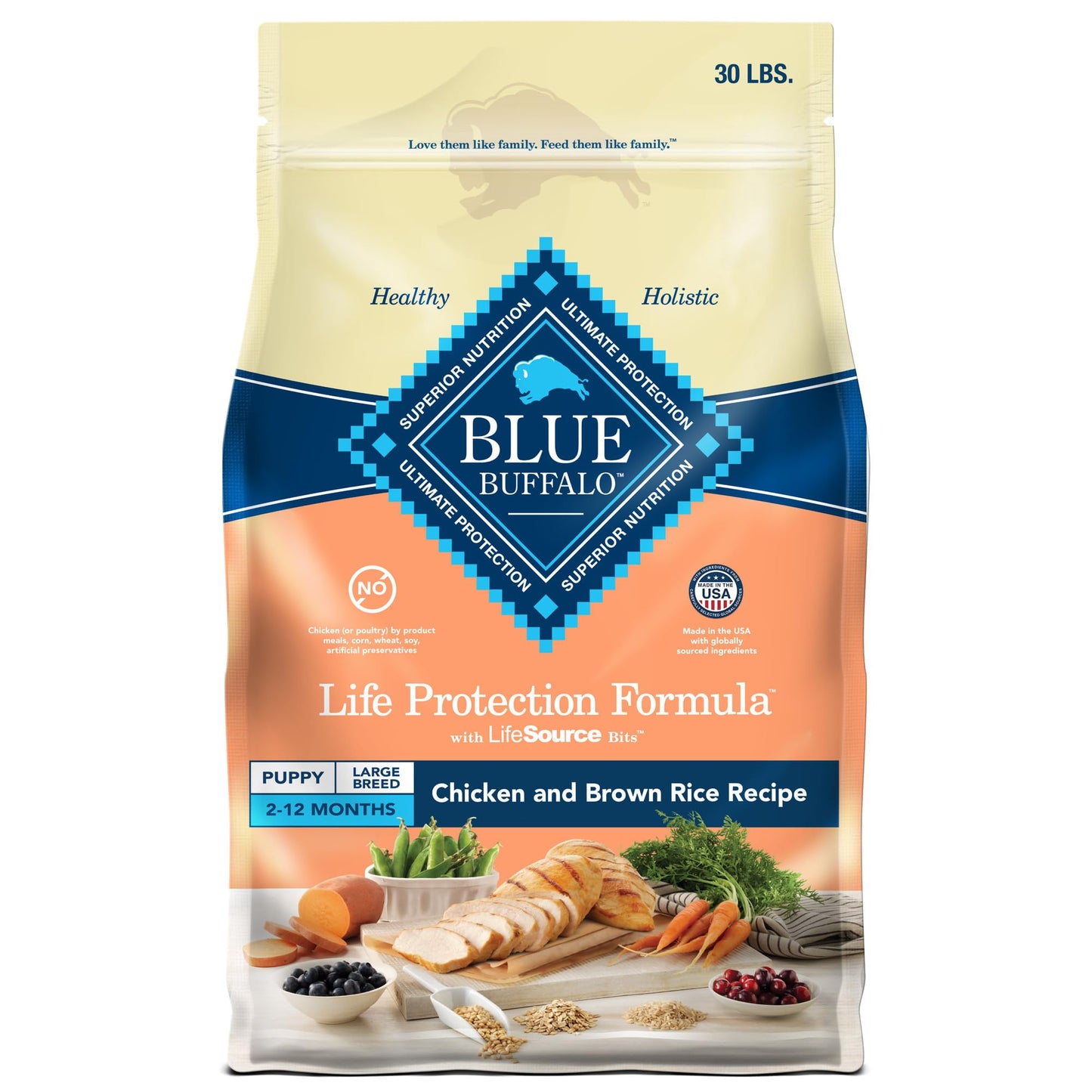 Blue Buffalo Life Protection Formula Large Breed Puppy Dry Dog Food with DHA, Vital Nutrients & Antioxidants, Made with Natural Ingredients, Chicken & Brown Rice Recipe, 30-lb. Bag