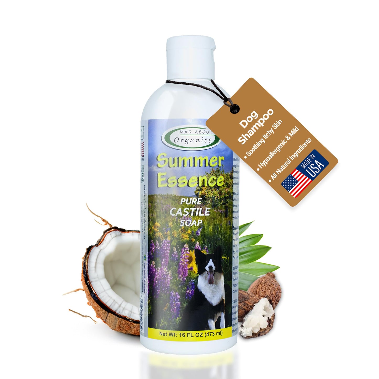 Mad About Organics Summer Essence Dog Shampoo - Pure Castile Soap with Botanical Fruit & Flower Oils, Gentle Formula for Delicate Skin, Mild and Calming for Dogs from 4 Weeks & Older, 16 oz