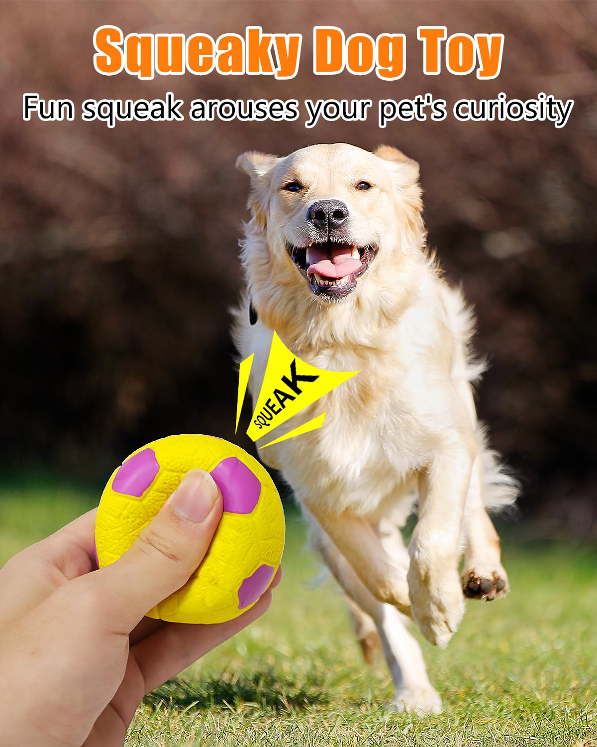 Squeaky Dog Balls, Interactive Funny Puppy Chew Toys for Fetch Play to Keep Them Busy, Latex Rubber Pet Tennis Soccer Ball Toy Bundle (4 Pack) for Medium Breed Dogs