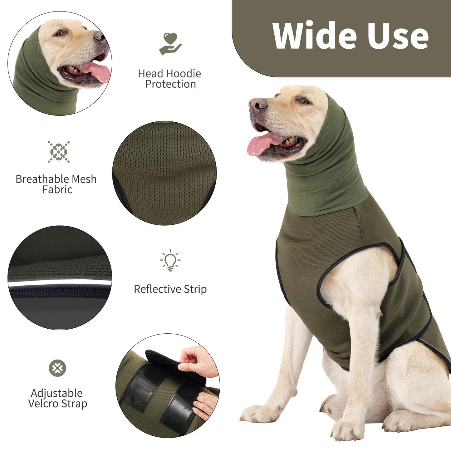 Dog Calming Hoodie Vest, Breathable Anxiety Jacket with Head Cover for Anxiety Relief and Ear Protection, Adjustable Harness with Soft Hoodie for Dogs (Green, X-Small)