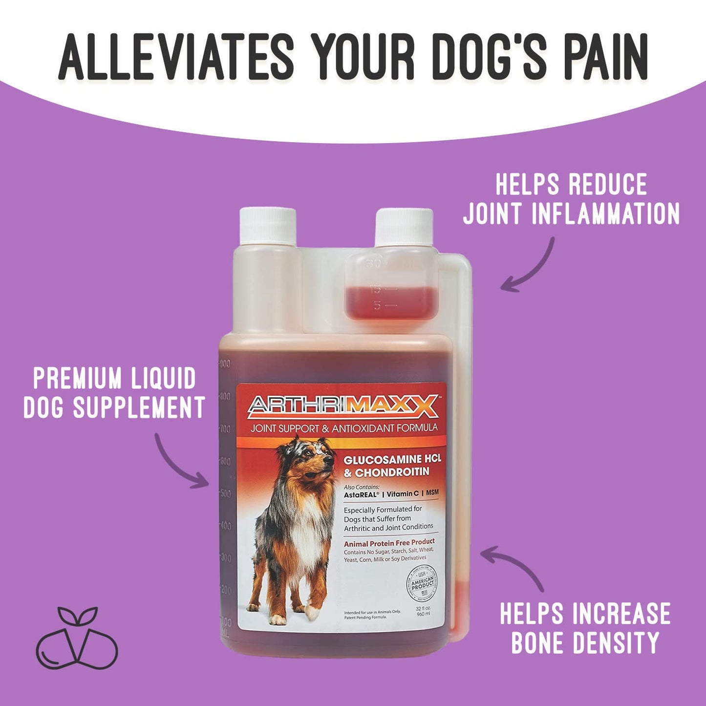 ArthriMAXX Dog Supplement for Joint Inflammation & Arthritis, Naturally Potent Dog Joint Care, Antioxidant Formula with MSM, Chondroitin, Vitamin C, & Glucosamine for Dogs, 32 fl oz