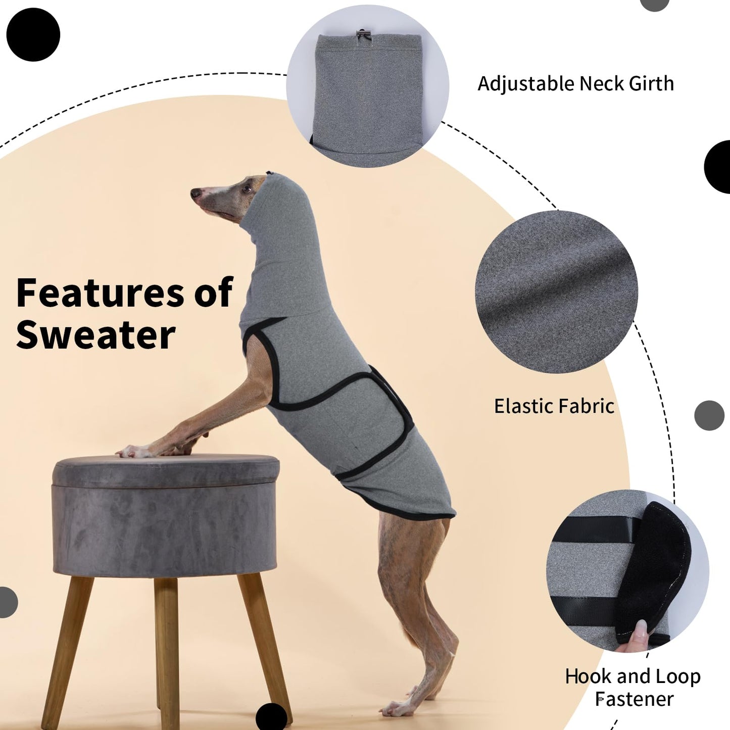 DENTRUN Dog Calming Vest Anxiety Relief Shirts with Ear Wraps, Soft Dog Hoodie Noise Cancelling Ear Muffs for Firwork, Comfort Winter Warm Sweater Turtleneck Cold Weather Cozy Coat for Small Dog