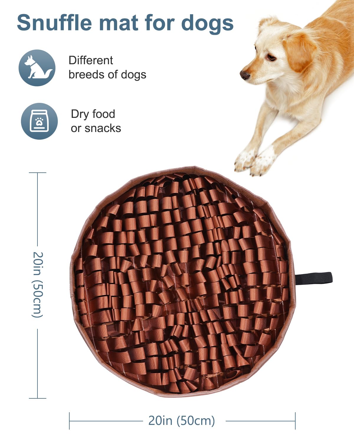 Snuffle Mat for Dogs, Dog Puzzle Mat, Interactive Dog Toys for Enrichment, Sniff Mats with Non-Slip Bottom, Suitable for Breeds and Sizes of Dogs (Brown, 20" X 20")