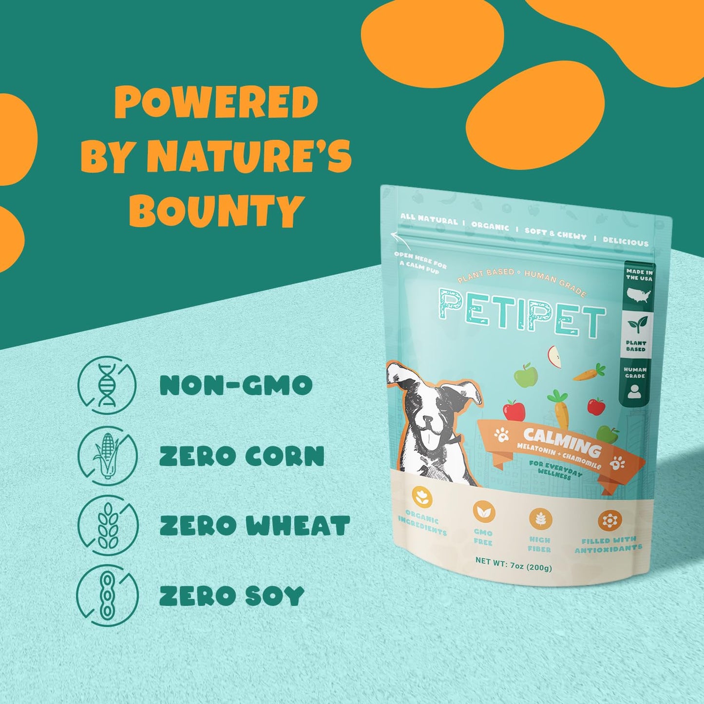 Petipet Calming Chews for Dogs - Plant-Based Calming Supplement w/Melatonin+Chamomile - Calming Aid Soft & Chewy Treats for Relaxing, Stress, Separation, Anxiety Relief, Puppies, Small & Large Breeds