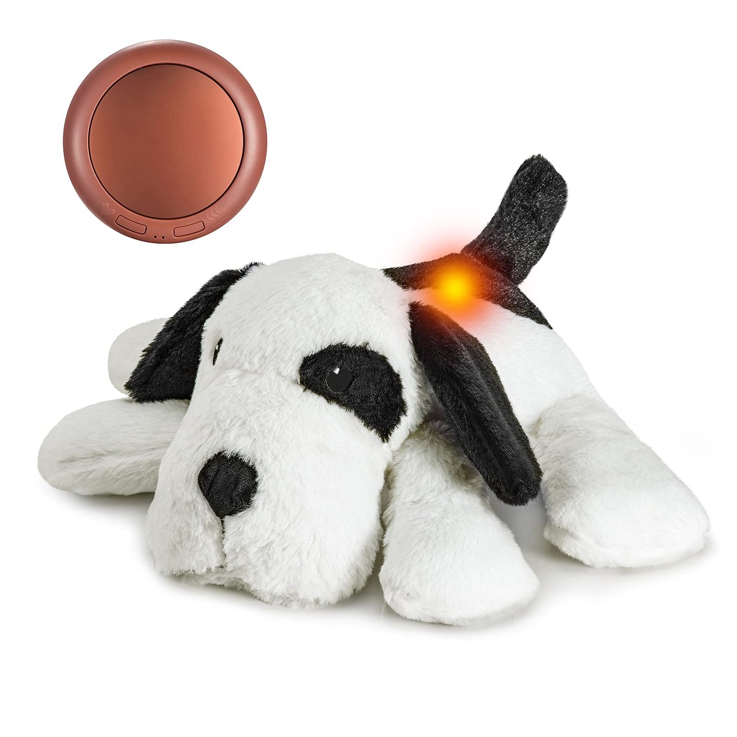 Moropaky Heartbeat Warm Heat Stuffed Animal for Dog Anxiety Relief, Calming, Behavioral Aid, Sleep Aid, Soothe, Cuddle Comfort Toy, Black & White