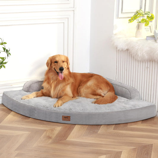 MEKIY Large Dog Bed - XL Orthopedic Egg-Crate Memory Foam Dog Beds with Removable Washable Cover, Waterproof Pet Beds with Non-Slip Bottom, Grey