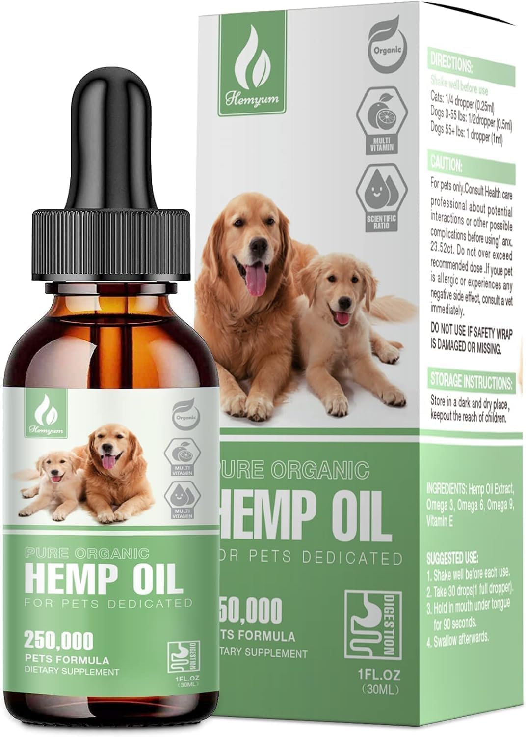 Pet Hemp Oil for Dogs Cats - Organic Hemp Extract Calming Drops, Helps Anxiety Stress Relax, Hip Joint Pain Relief Sleep Aid, Rich in Omega 3 6 9 Vitamin E