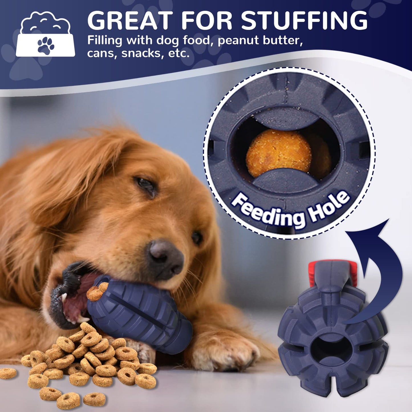 Dog Toys for Aggressive Chewers Large Breed, for German Shepherd, Indestructible Interactive Treat Dog Toys for Large Medium Breeds, Food Grade & Tough Rubber, Fun to Chew, Chase and Fetch (Blue)