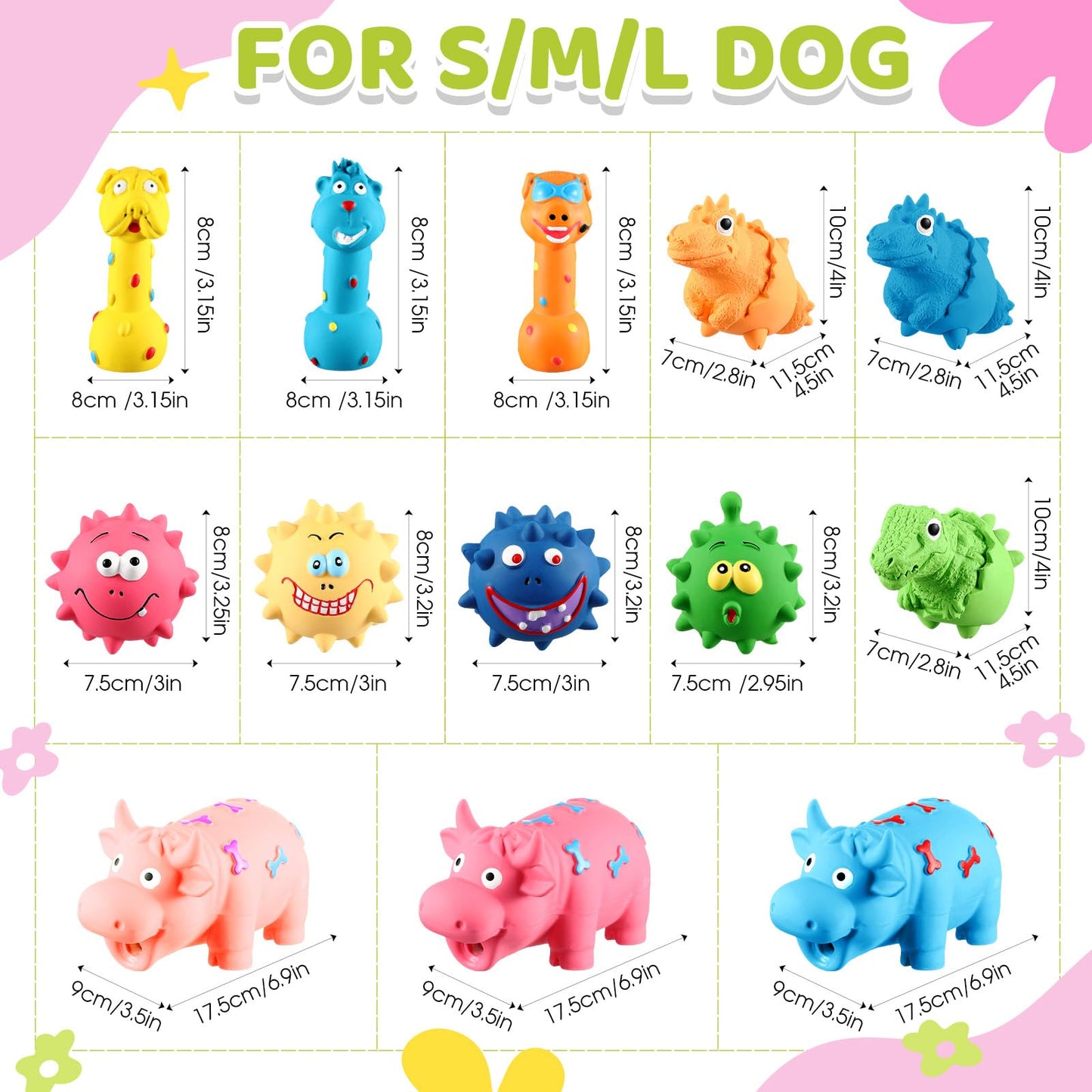 RoundFunny 13 Pcs Squeaky Latex Dog Toys, Grunting Puppy Chew Rubber Animals Toys That Oinks Grunts for Small Medium Large Dogs,Colorful Funny Fetch Cute Interactive Play Supplies for Biting Chasing