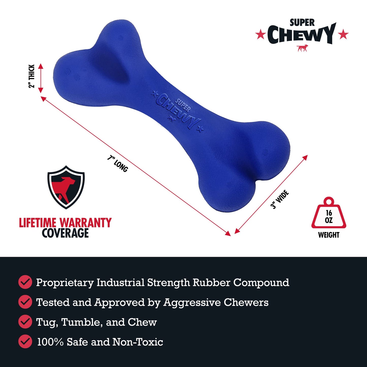Tuff Pupper SuperChewy Tough Dog Bone Toy | Lifetime Replacement | Strong Natural Rubber | Great Dog Fetch Toy | Chew Toys for Dogs | Ultra Durable Chew Toys for Moderate Chewers | Large Breed Tested