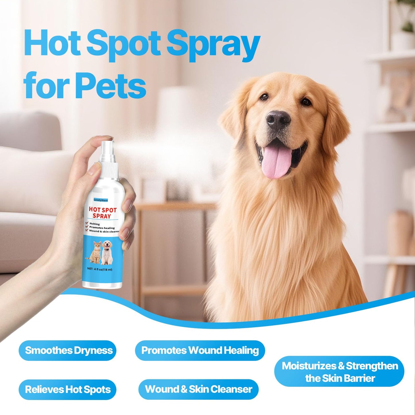 Hot Spot Treatment for Dogs and Wound Care Kit - 3 in 1 Hot Spot Spray & Gel Treatment for Dogs Cats Vet Wrap Cohesive Bandage - Hotspot Dog Wound Care for Skin Sores Safe & Non-Irritating for Pets