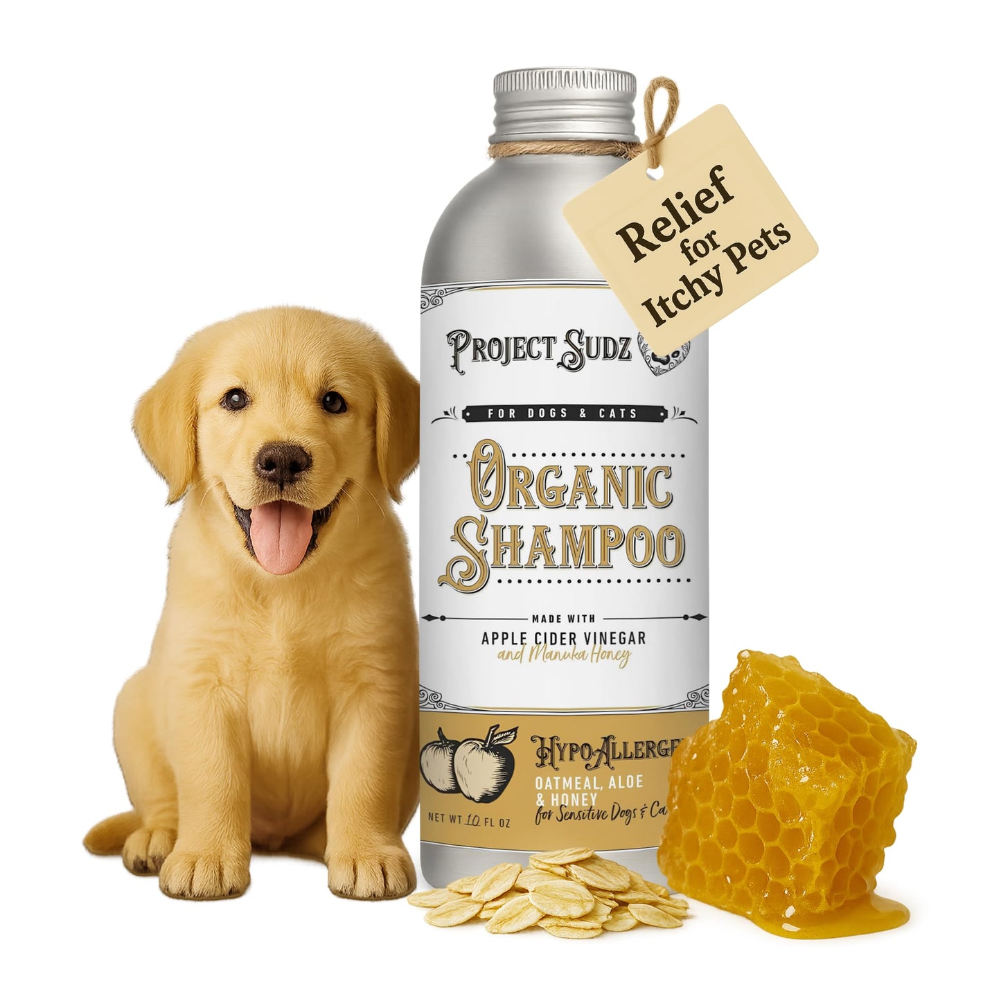 Project Sudz Hypoallergenic Dog Shampoo – Oatmeal & Honey | Extra Gentle, Unscented Pet Shampoo for Sensitive Skin | Safe for Puppies, Eco-Friendly & Made in USA