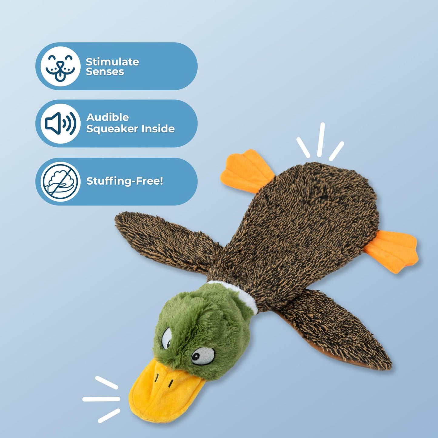 Best Pet Supplies 2-in-1 Stuffless Squeaky Dog Toys with Soft, Durable Fabric for Small, Medium, and Large Pets, No Stuffing for Indoor Play, Supports Active Biting and Play - 1Wild Duck, Small