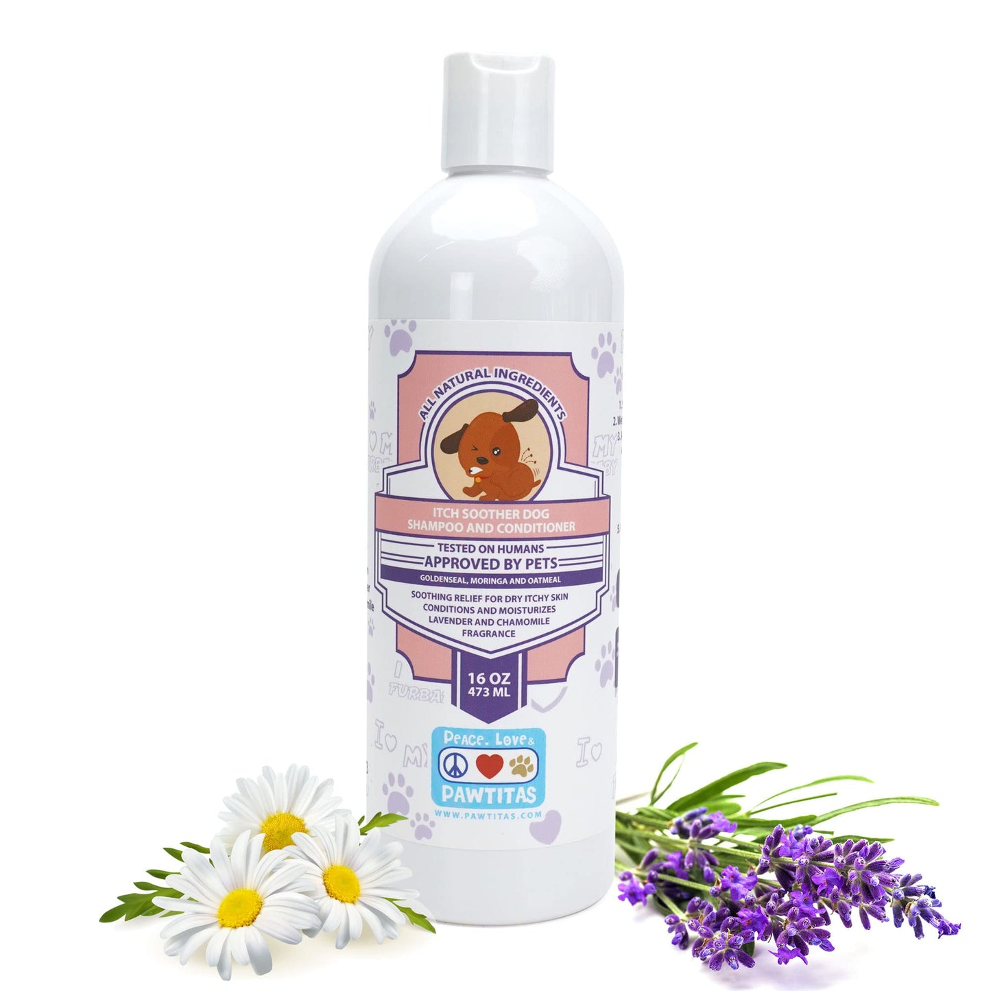 Pawtitas Dog Shampoo and Conditioner All Natural and Hypoallergenic Shampoo for Puppy Made with Certified Organic Natural Herbs Dog Conditioner 16 Oz Dog Shampoo Lavender Chamomile & Goldenseal
