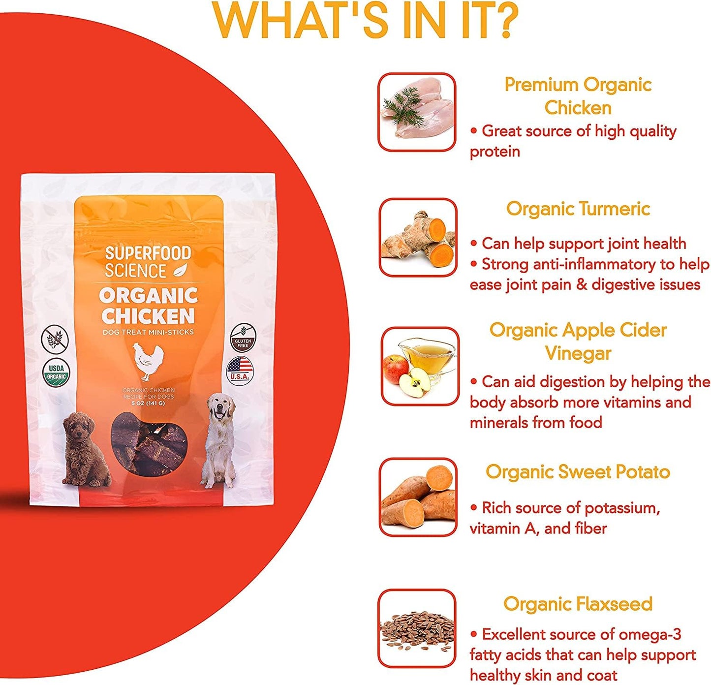 Organic Chicken & Turkey Dog Snacks, USA-Made Jerky Sticks, Healthy Training Treats, All Natural, For All Dog Sizes, 2 Pack, 5 OZ Each