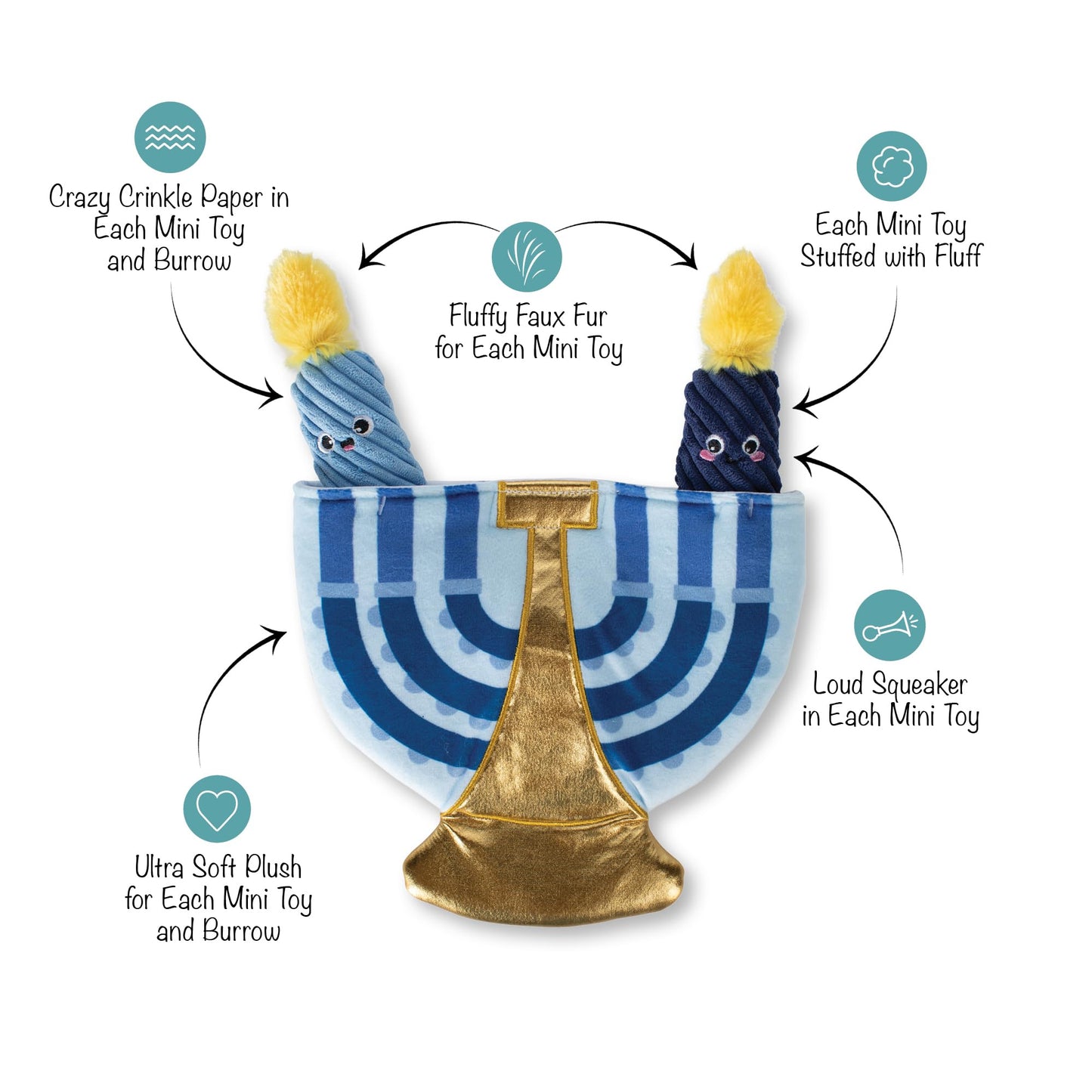 Fringe Studio Plush Dog Toy Burrow Set, A Lit Hanukkah, Hide & Seek Interactive Puzzle Toy, Pet Shop Collection (289241)
