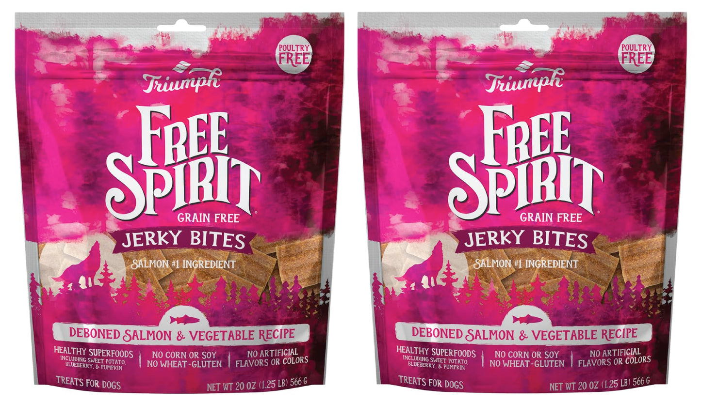 Triumph Free Spirit Grain Free Salmon and Vegetable Recipe Jerky Bites Soft Dog Treats, 20 Ounce (Pack of 2)