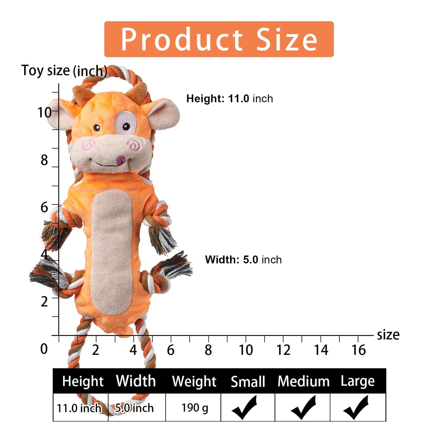 Dog Toys, Tug of War Dog Toys for Large Breed, Cute Squeaky Interactive Dogs Toy with Crinkle Paper, Plush Puppy Chew Toy for Small, Middle, Big Dogs (Cow-SS)