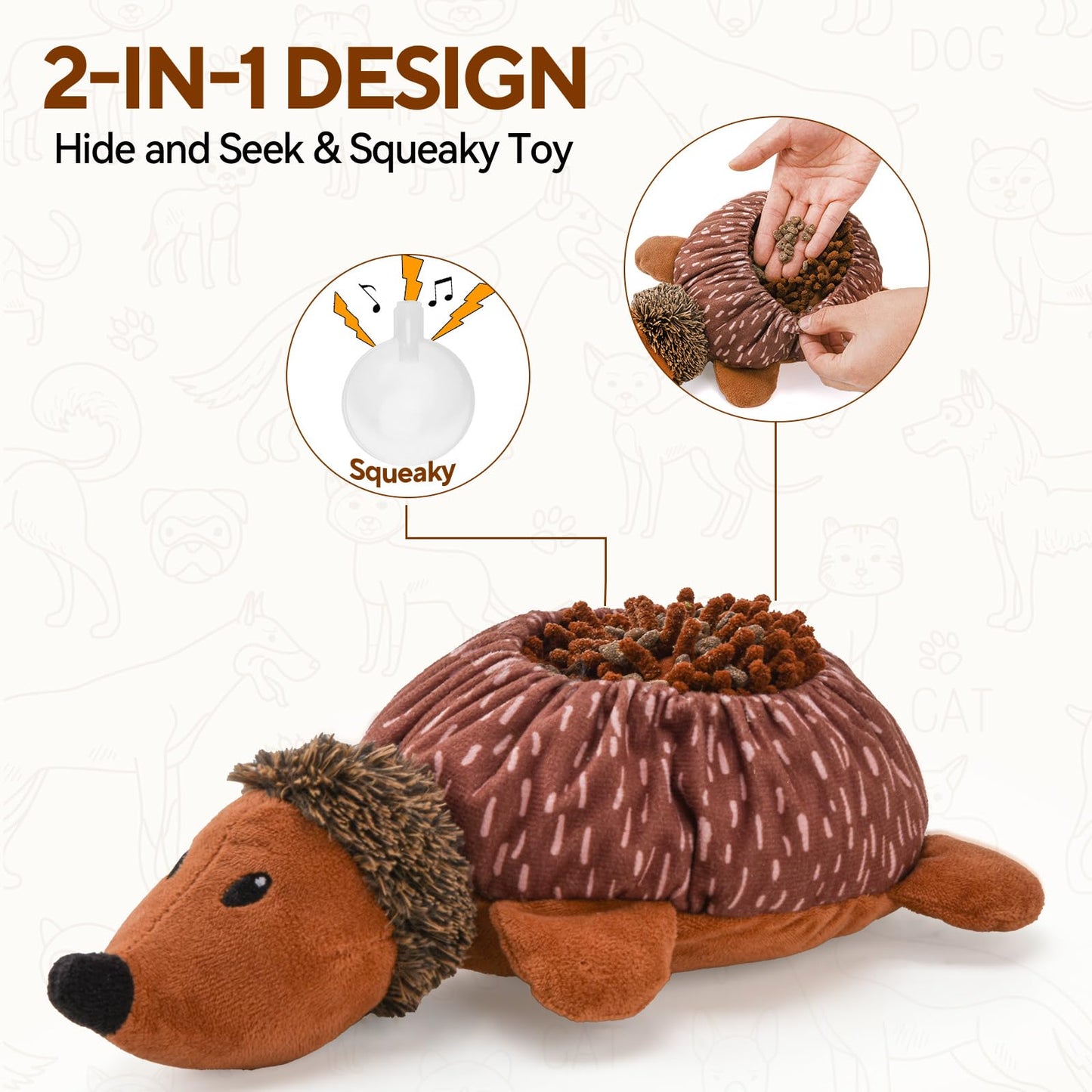 LIFLIX 2 in1 Interactive Hedgehog Dog Toy, Plush Dog Treat Puzzle Toy, Enrichment Toys for Puppy