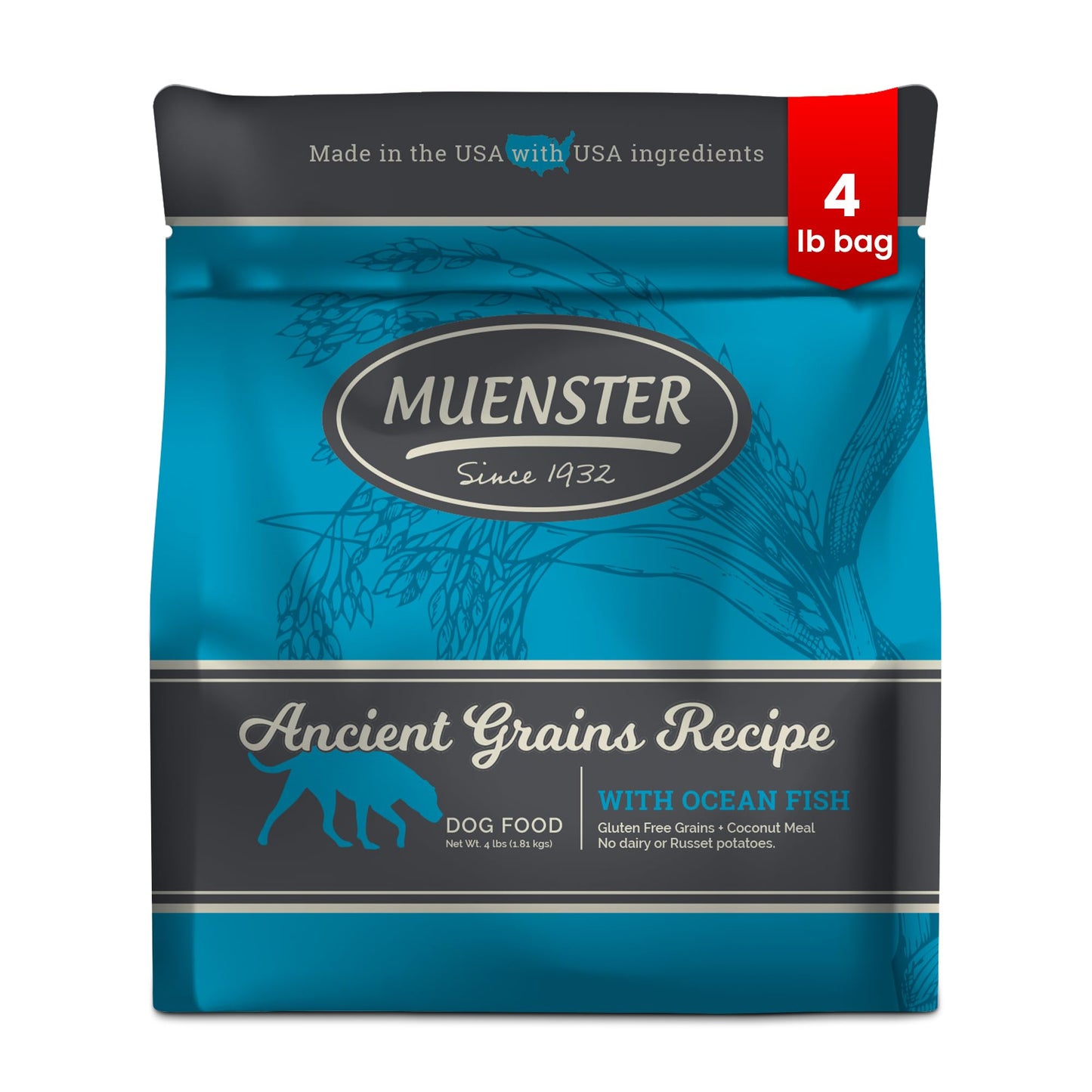 Muenster Ancient Grains Ocean Fish Dry Dog Food, 4lb - Gluten-Free, High Protein, Digestive Support