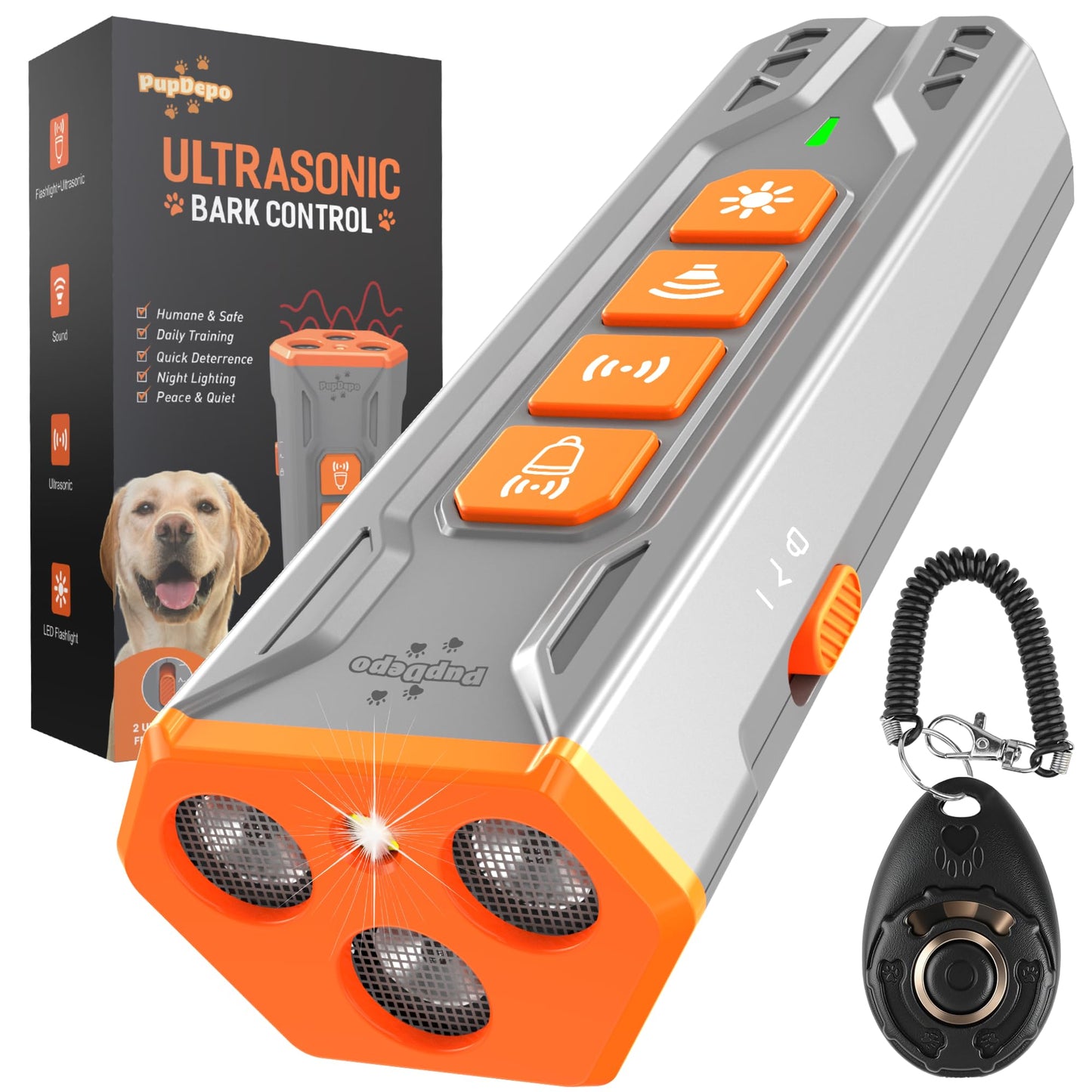 Dog Bark Deterrent Device with Training Clicker 2025 Upgraded 3X Ultrasonic Anti Barking Device for Own or Neighbor's Dog, Safe & Effective Ultrasonic Dog Bark Shield Rechargeable Dog Barking Silencer