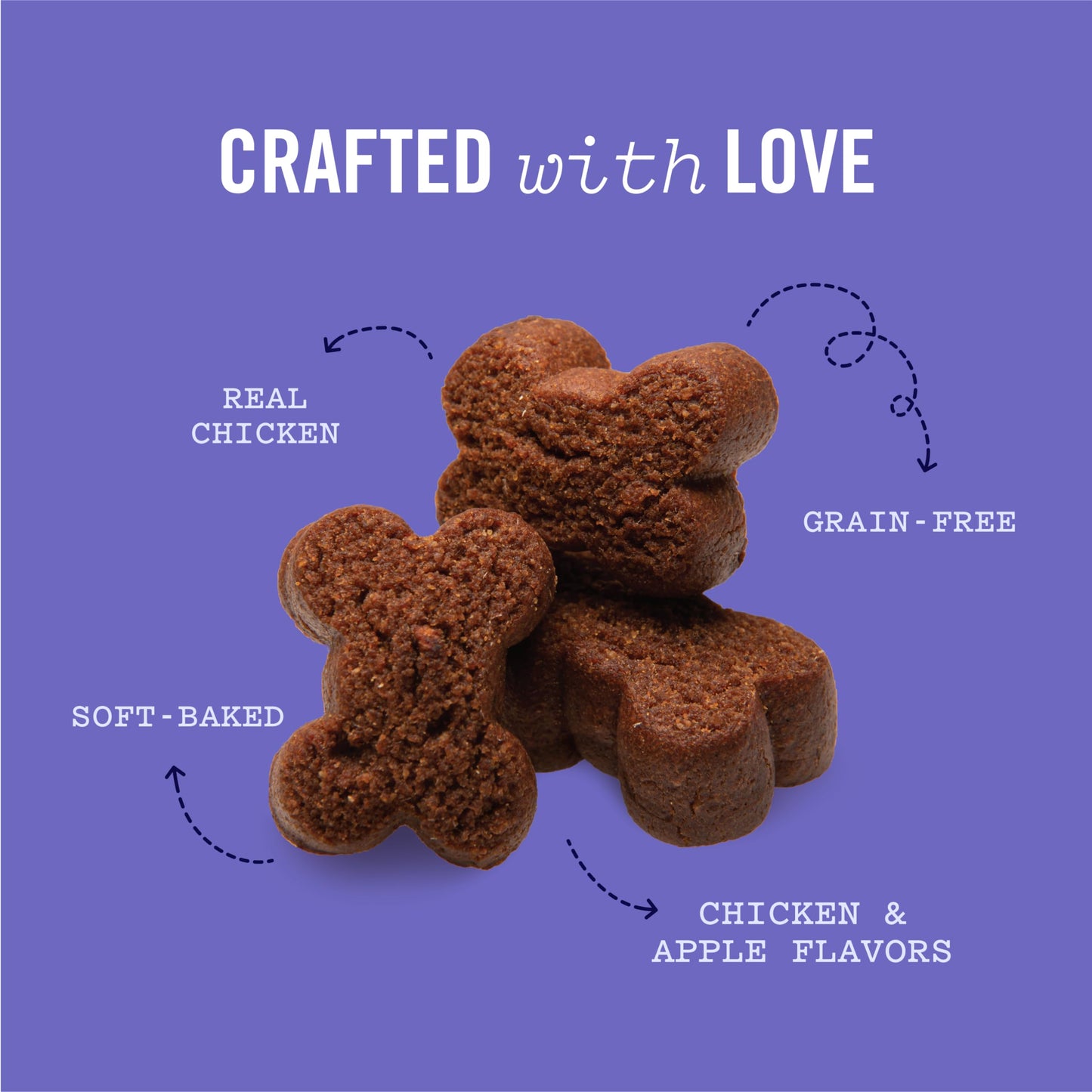 Three Dog Bakery Grain-Free Savory Woof ers in Chicken & Apple - Low Fat Dog Treats, Chicken & Apple Flavored Puppy Training Treats, Cookies for Dog Training Treats