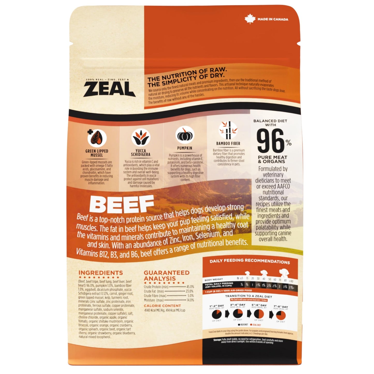 ZEAL Canada Air-Dried Beef Recipe for Dogs - High Protein, Natural Superfoods, Nutrient Rich, No Fillers, Grain Free, Complete & Balanced (Beef, 1 lb)