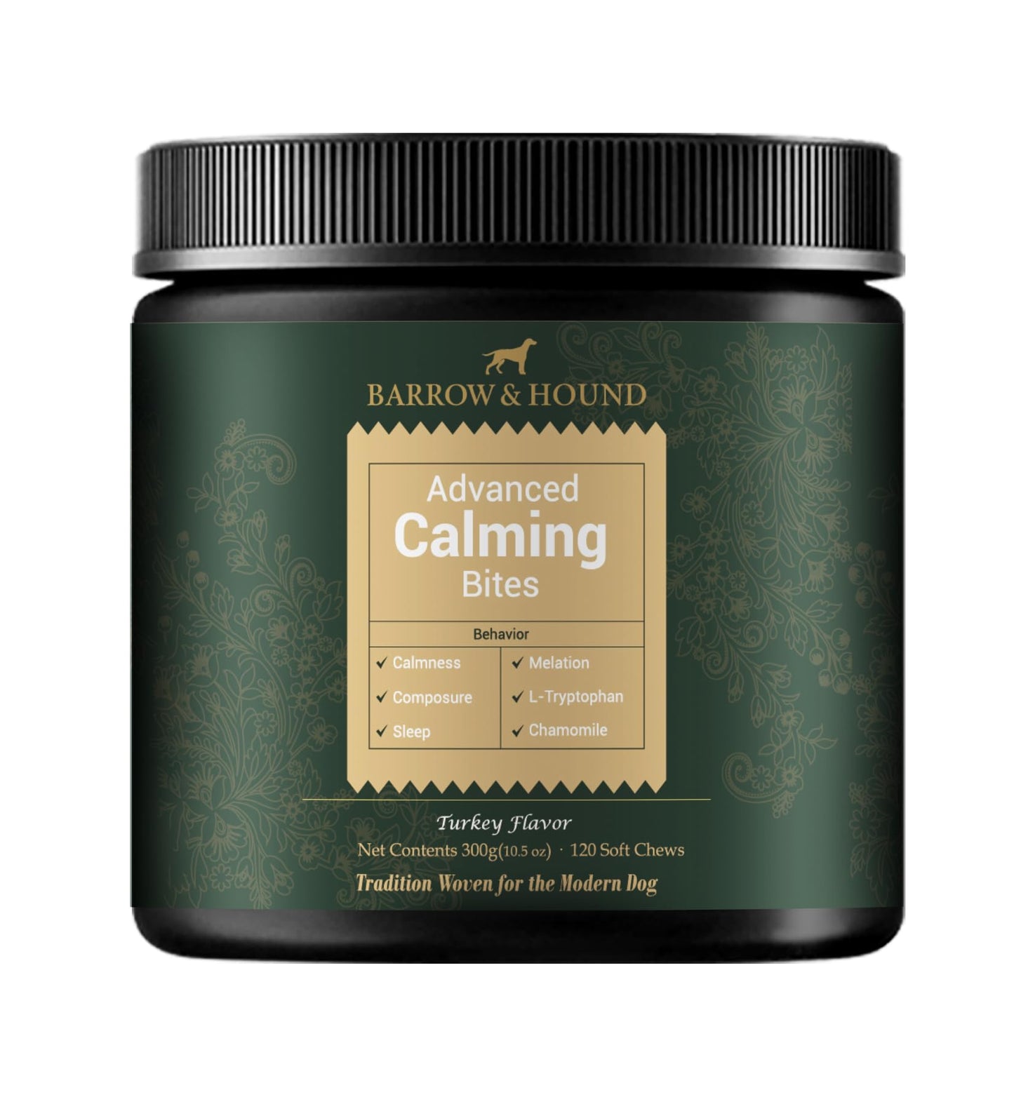 Barrow & Hound – Advanced Calming Chews for Dogs – 120 Soft Chews with Chamomile, Valerian Root, L-Theanine & Melatonin – Turkey Flavor – Supports Relaxation & Composure