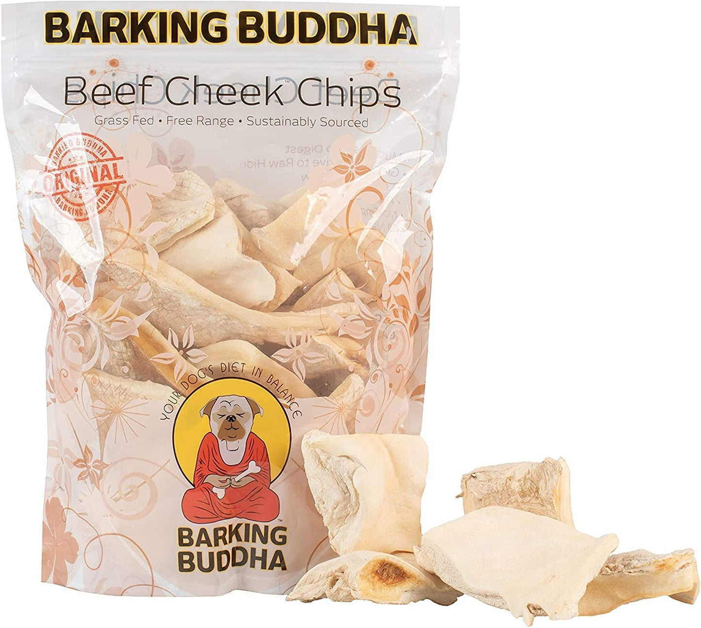Barking Buddha Beef Cheek Chips | Extra Thick 2"-4" All Natural Rawhide Alternative No Hide Premium Dog Chew Strips | Natural Beef | (Pack of 3-1LB Bags)