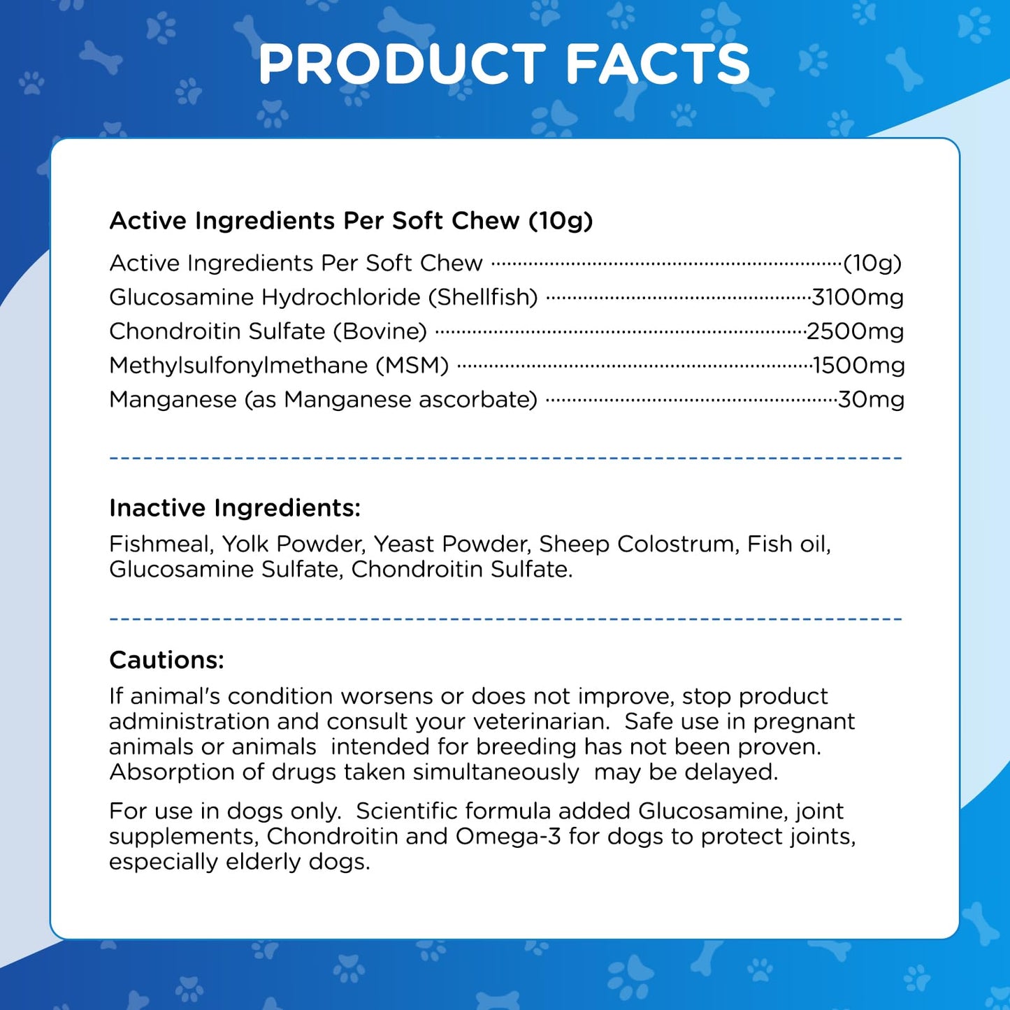 Glucosamine for Dogs,Joint Support Supplement,Dog Hip and Joint Chews,Treats with MSM Hemp, Dog Joint Pain Relief Mobility Supplements,100 PCS Chicken Flavor, Fit All Large Small Medium Breed