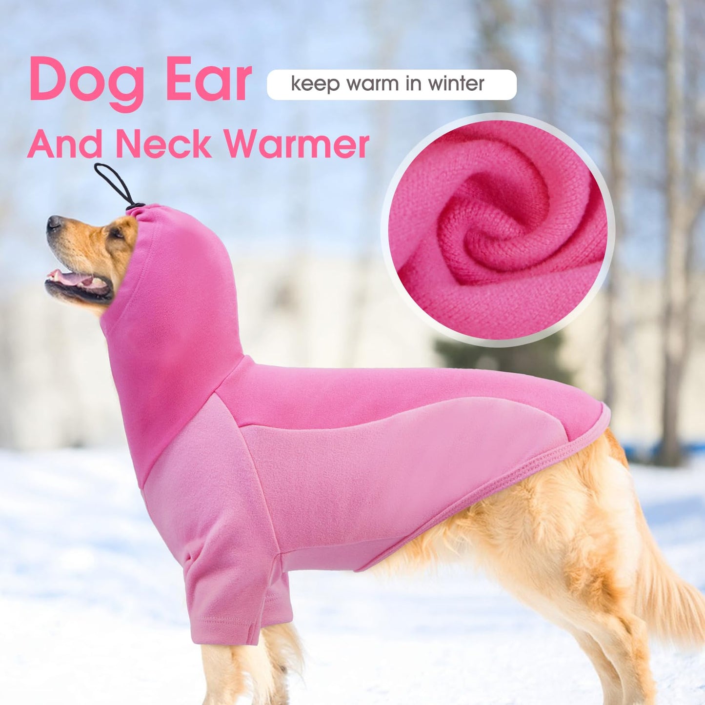 BRKURLEG Dog Hoodie with Ear Wraps Dog Turtleneck Sweatshirt Dog Anxiety Calming Hoodie Soft Pullover Elastic Dog Ear Covers Hood for Noise Warm Fleece Dog Sweater for Cold Weather, Pink M