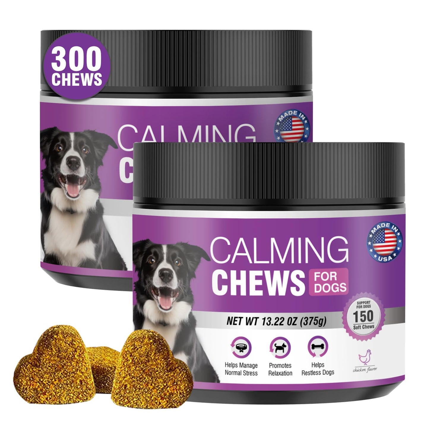 Hemp Calming Chews for Dogs 300 Calming Dog Anxiety and Stress Relief Treats Calm Bites Hemp Oil Sedative for Puppy Sleep Aid Melatonin Fireworks Noise, Thunder, Barking, Vet Visit (Chicken Flavor)
