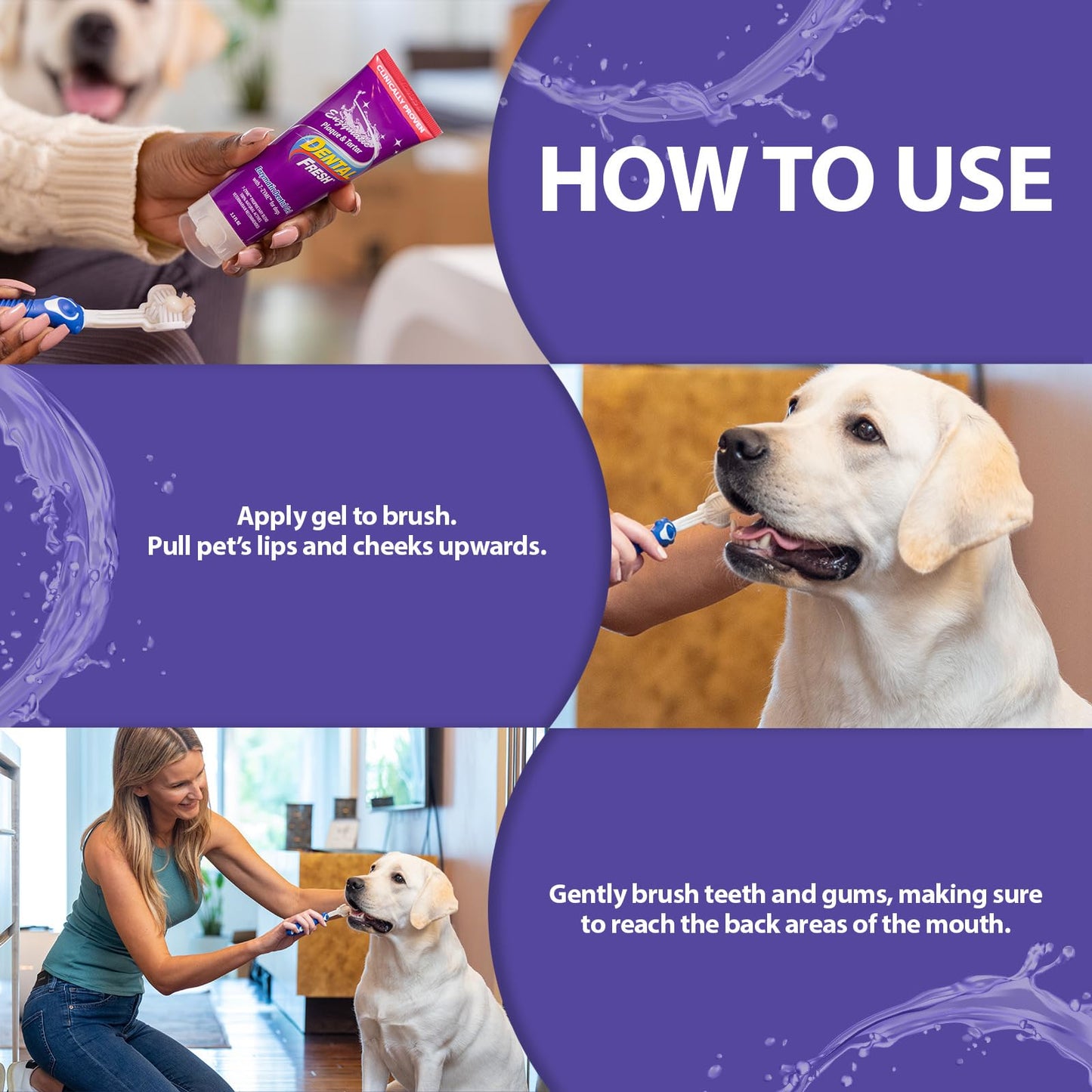Veterinary Formula Smart Coat Complex Puppy Love Extra Gentle Tearless Shampoo, 17 Fl oz + Dental Fresh Enzymatic Gel Finger Toothbrush Kit for Dogs, 2-Piece Bundle