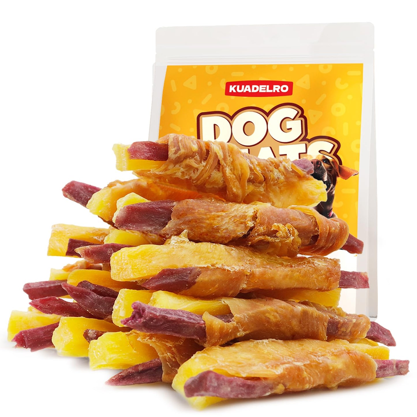 KUADELRO Chicken Wrapped Double Sweet Potato Dog Treats, Real Chicken Jerky Training Treats High Protein Dog Soft Chews for Small Medium Large Dogs 10.58oz/ 12-15Pcs