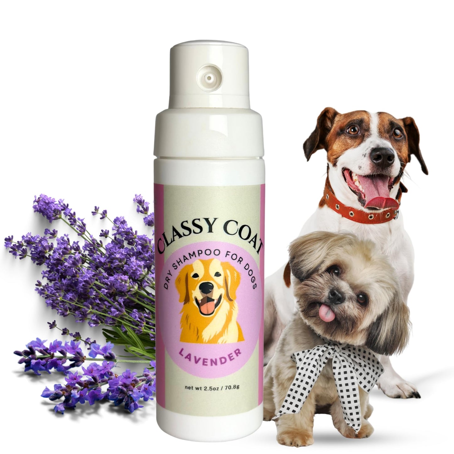 Classy Coat Dry Shampoo for Dogs (Lavender) | Waterless No-Rinse Spray Powder | Calming Lavender Scent | Soothing | Talc and Alcohol Free | Safe for Sensitive Skin | Made in USA