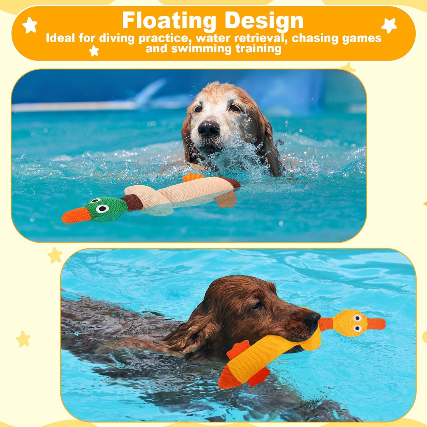 Suilung 4 Pcs Floating Dog Water Pool Toys Cute Flamingo Frog Durable Plush Chew Squeaky Teething Toys for Small Medium Large Breed Dog, Dock Diving and Fetch Training
