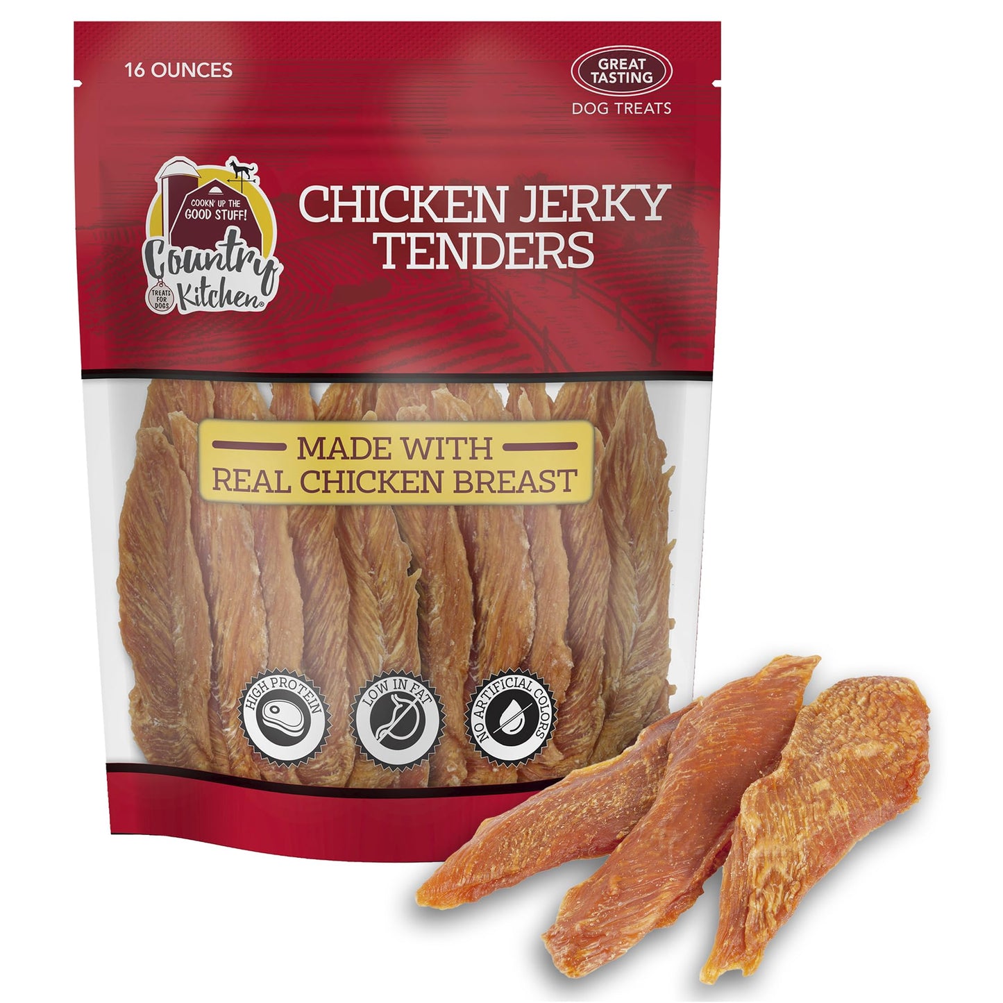 Country Kitchen Chicken Jerky Tender Dog Treats, Made with Real Chicken,High Protein, Low Fat, No Artificial Colors, 16 oz