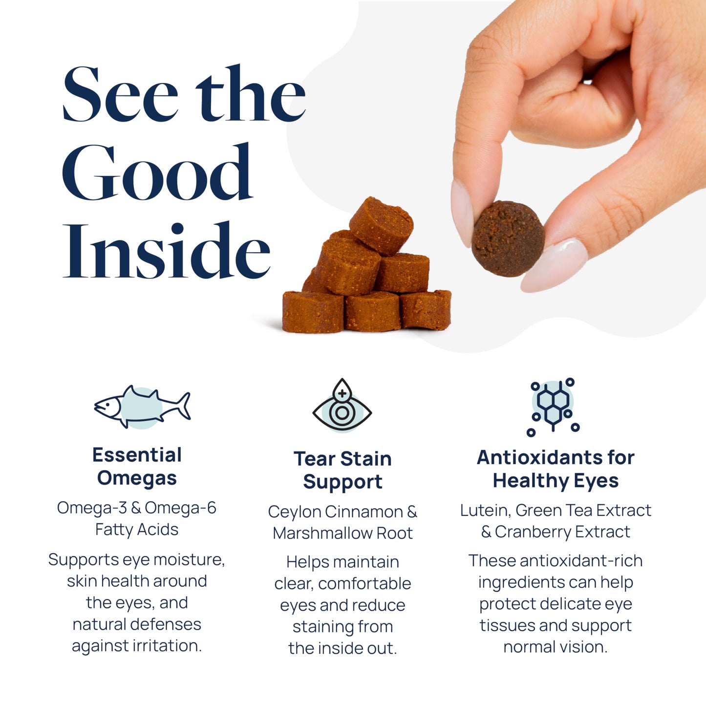 Veterinary Formula Eye Health Supplement for Dogs – Vet-Formulated Tear Stain Chews with Omega 3, Lutein & Cranberry – Smart Vitality Supports Eye Moisture, Stain Reduction & Immunity, 60 Soft Chews