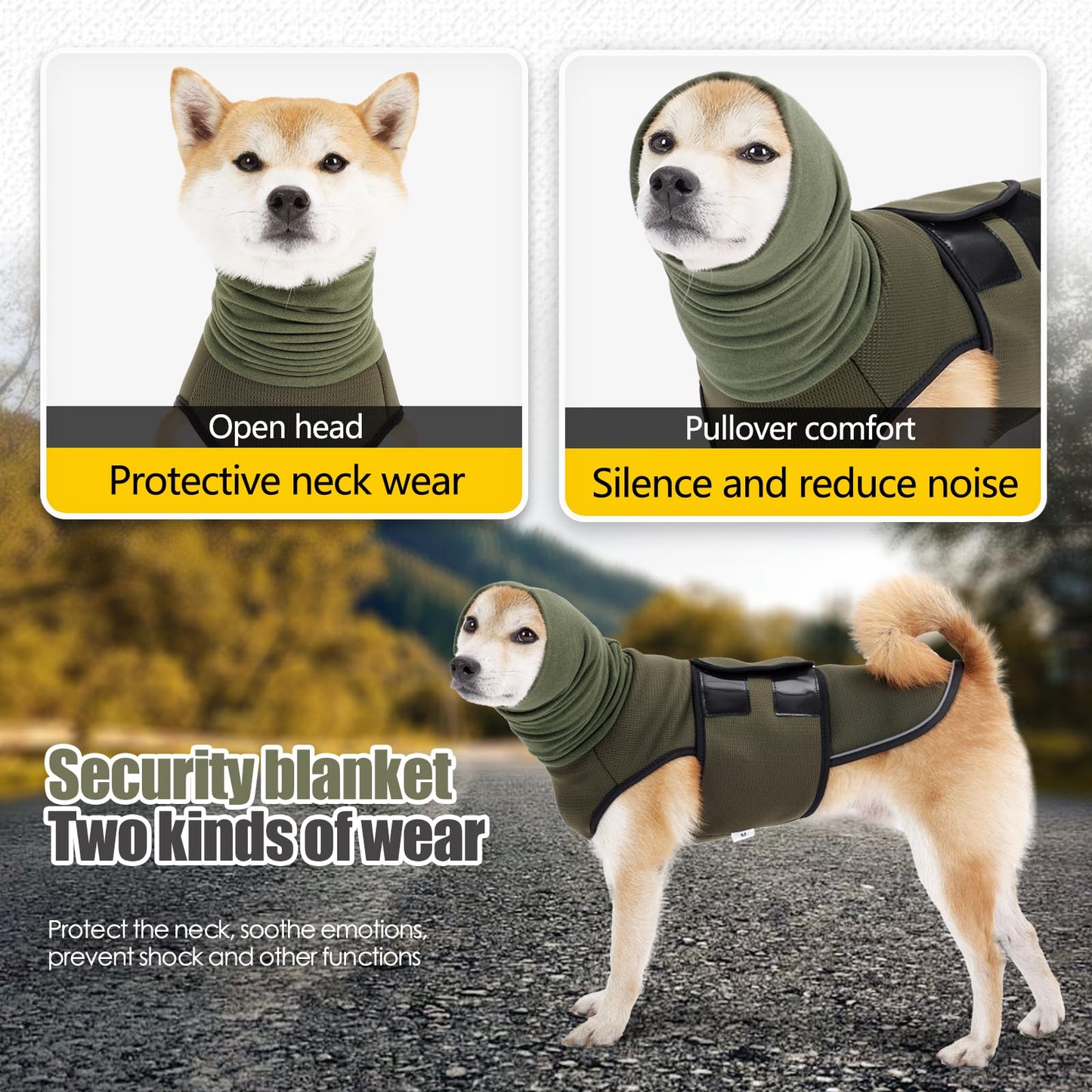 Dog Anxiety Vest,Pet Calming Hoodie Breathable Dog Anti-Anxiety Jacket for Thunder Fireworks and Separation,Green L