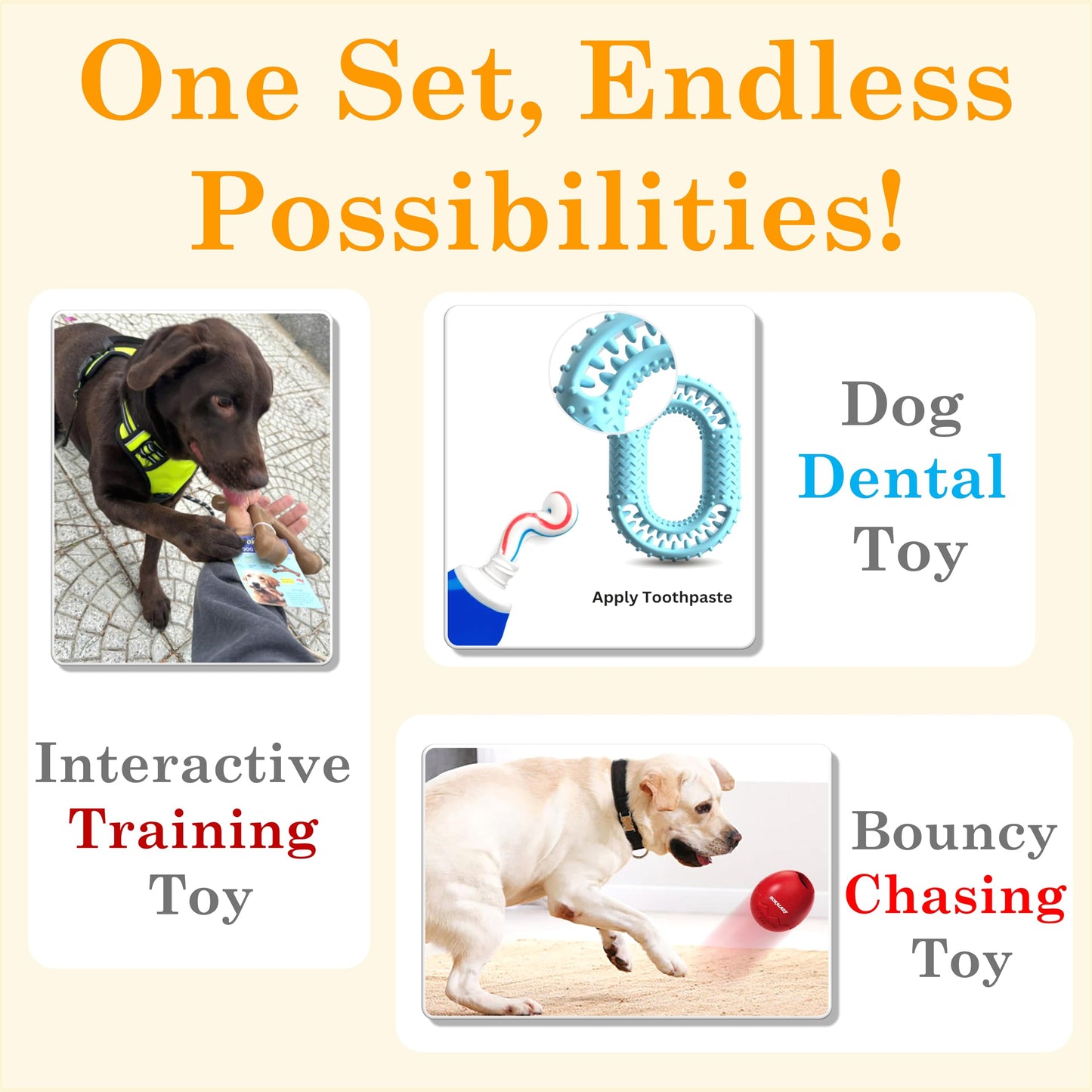 All-Inclusive Tough Dog Toy Set: Treat Dispenser Ball for Non-Stop Play, Durable Nylon Bone for Aggressive Chewers & Rubber Ring for Fetch Fun