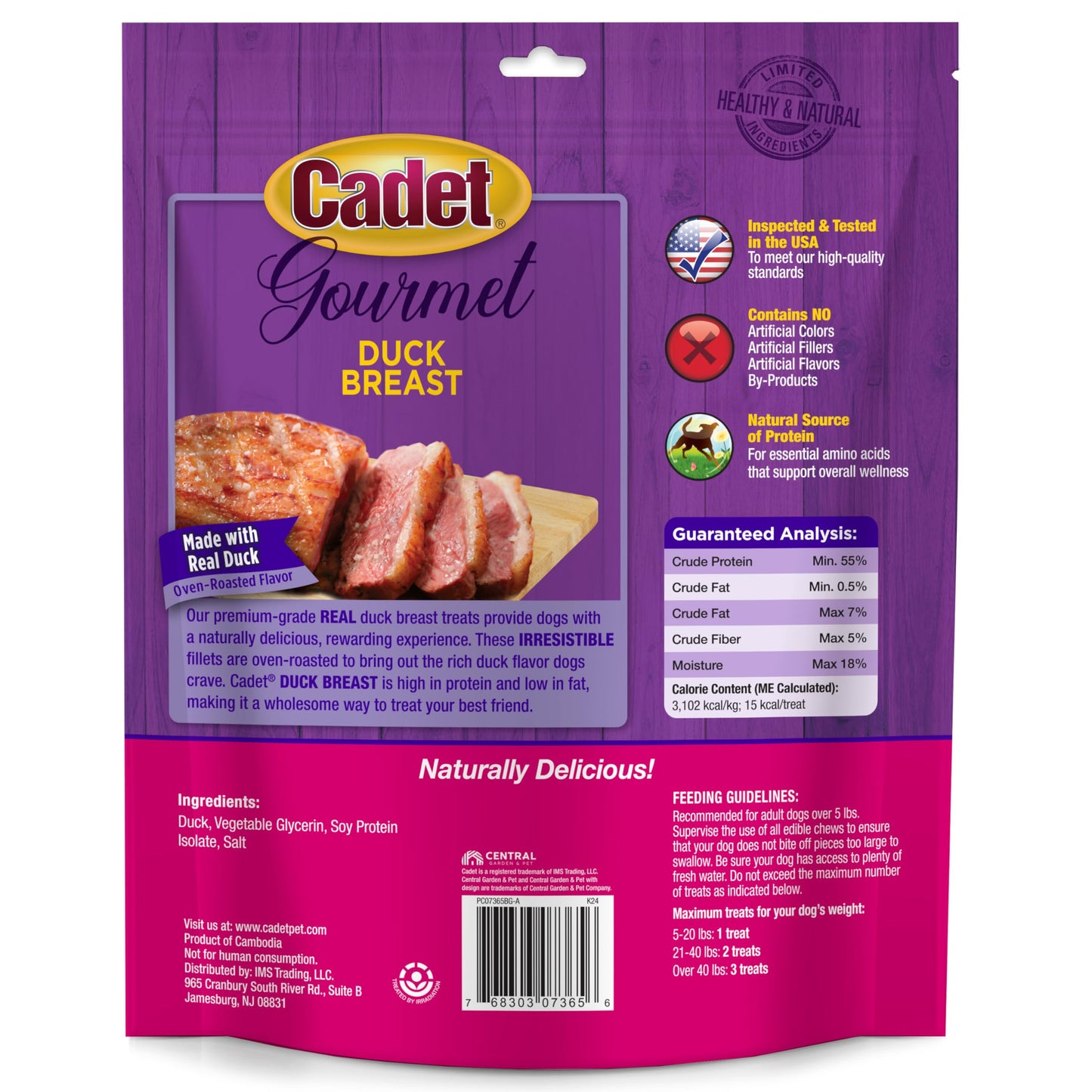 Cadet Gourmet Duck Breast Jerky Dog Treats, Healthy, Long-Lasting High-Protein Training Treats for Small & Large Dogs, 14 oz.