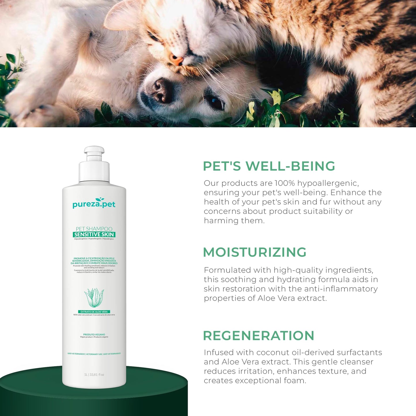Sensitive Skin Hypoallergenic Conditioner for Pets - Fur Detangling, Nourishment & Hydration, All Ages Pet Grooming Products, Horse, Cat Dog Bath Supplies - Vegan, Paraben-Free - 10.6oz - PUREZA PET