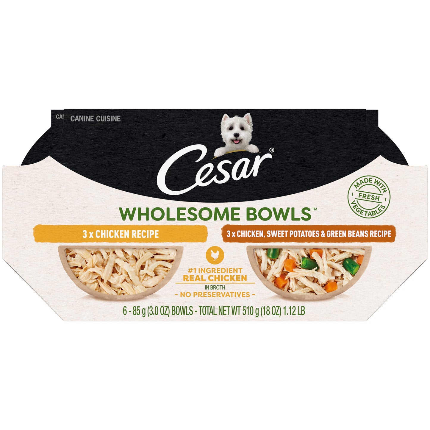 Cesar Wholesome Bowls Adult Wet Dog Food, Chicken Recipe and Chicken, Sweet Potatoes & Green Beans Recipe Variety Pack, 3 oz. (6 Count, Pack of 1)