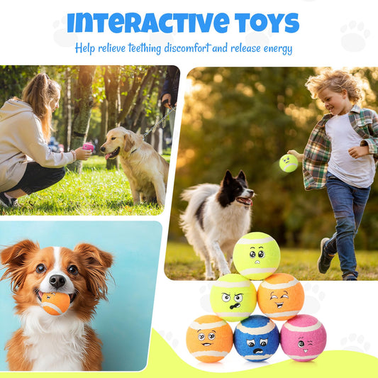 Suilung 12-Pack Smile Face Dog Tennis Balls Squeaky Toys for Medium Dogs, Sturdy Rubber Dog Toys for Outdoor Throw and Fetch, Safe Interactive Training Balls, Pet Exercise Toy (Multicolor)