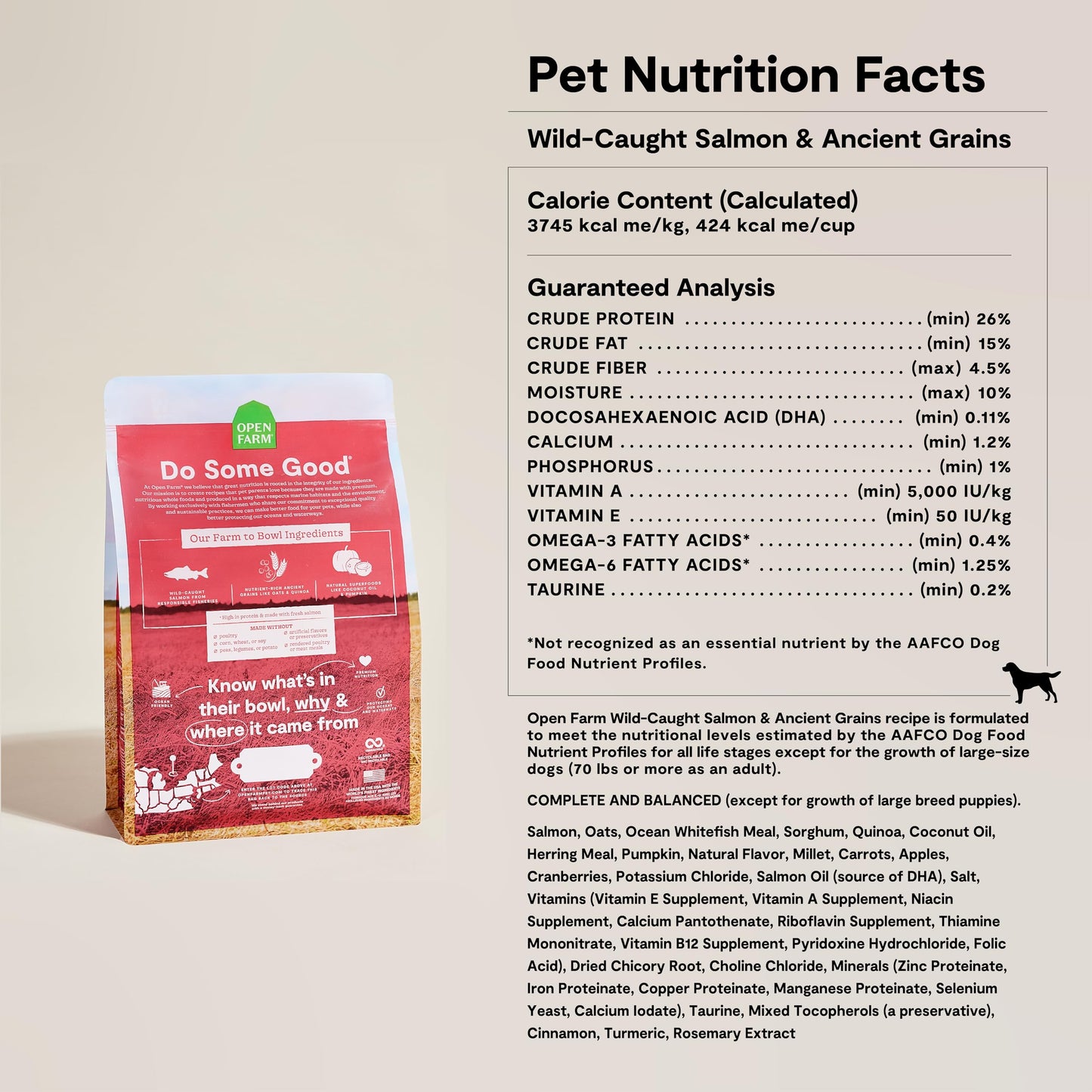 Open Farm, Ancient Grains Dry Dog Food, Protein-Rich & Nutrient Dense, 90% Animal Protein Mixed with Non-GMO Fruits, Veggies and Superfoods, Wild Caugh Salmon Recipe, 22lb Bag