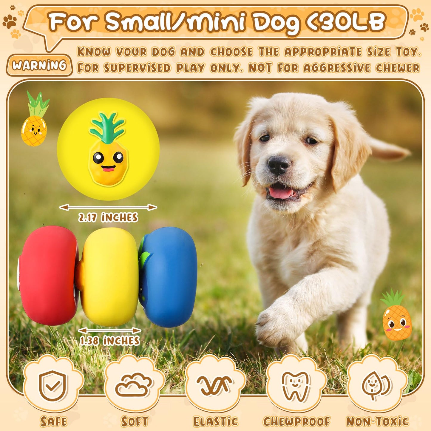 Hungdao 40 Pcs Bulk Dog Squeaky Toys Soft Rubber Latex Dog Toys Small Squeaky Balls Interactive Fetch Balls for Teething Small Pet Breeds Training(Cute Fruit)